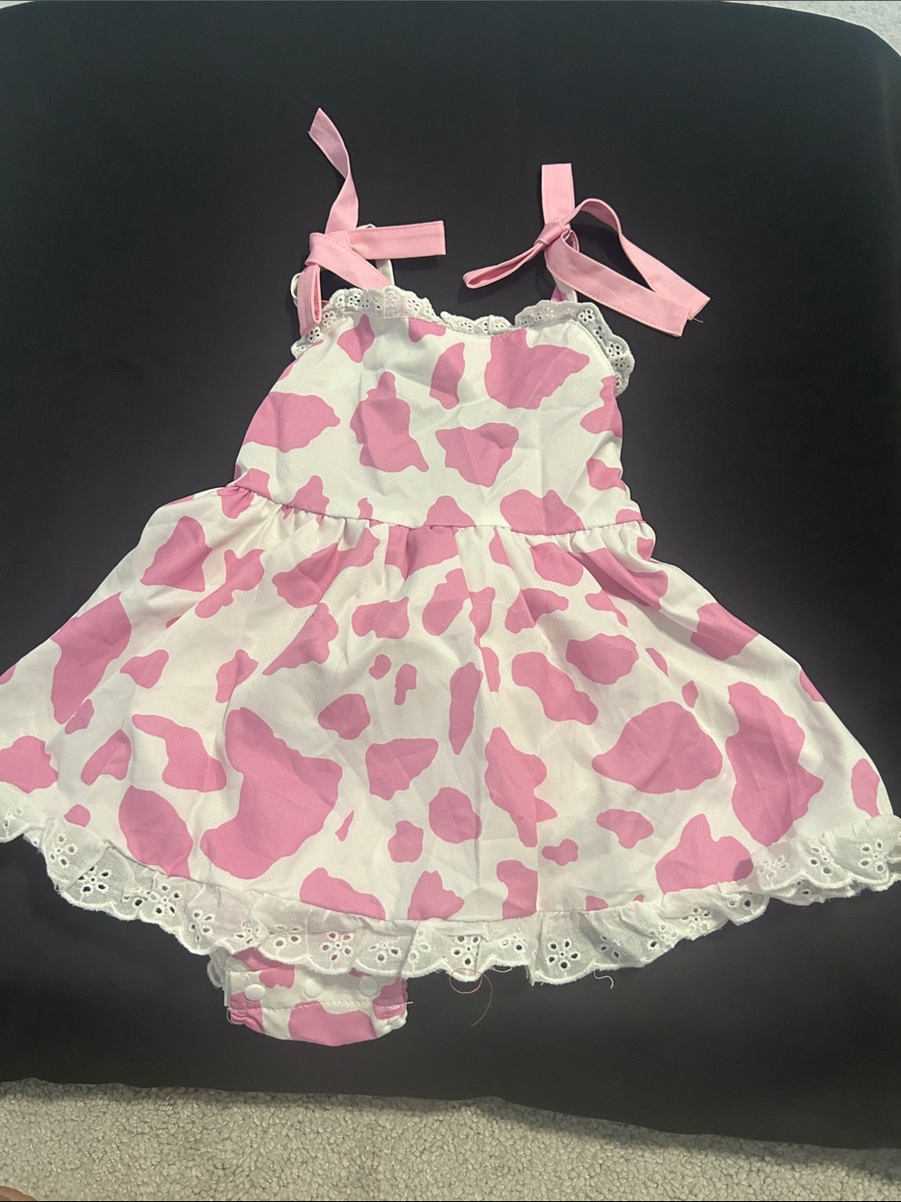 PatPat Pink and White Cow Print Tie-Shoulder Sundress